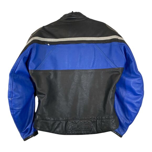 HJC Leather Jacket Mens 50 Black Blue Motorcycle Riding Gear Armor Zip - Picture 2 of 14